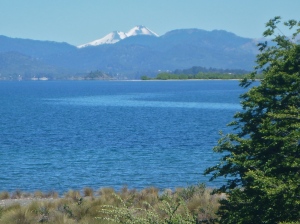Lake Aluminé and Llaima volcano